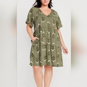Old Navy Green Tiered Flowy Midi Dress with Leaf Print Sz L